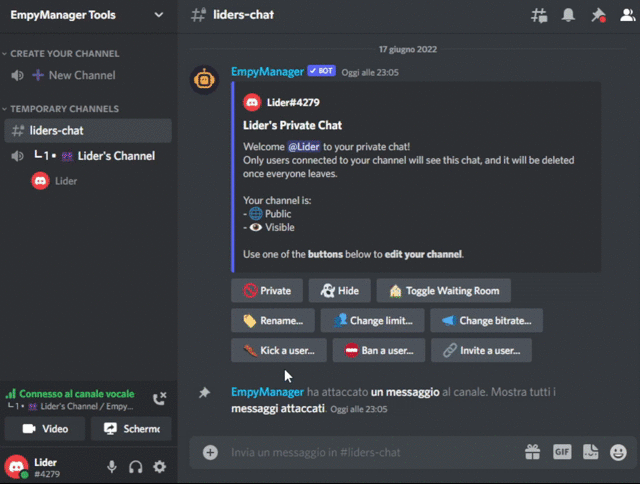 EmpyManager - Temporary Voice And Text Channels on Discord